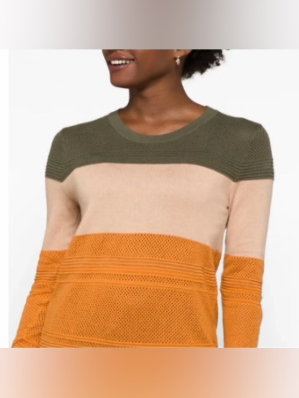 Market & Spruce Colorblock Knit Sweater in Olive, Cream & Mustard Size Medium